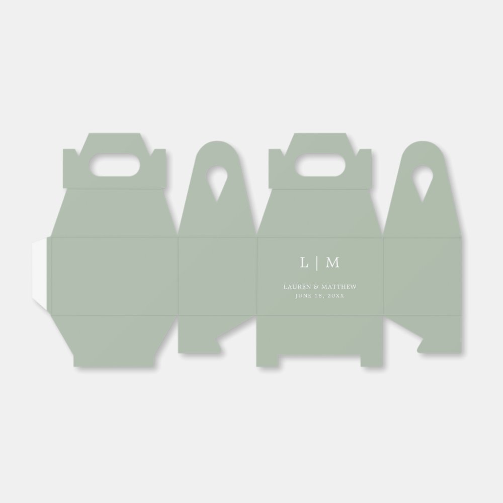 Simple Sage Green Monogram Elegant Wedding Favor Boxes