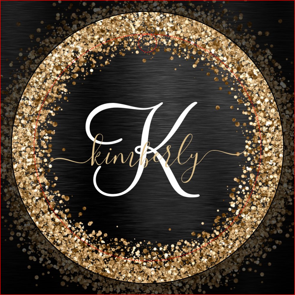 Custom Gold Glitter Black Sparkle Monogram Wine Charm