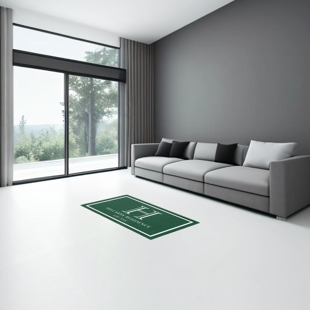 Monogram Family Year Established Forest Green Rug
