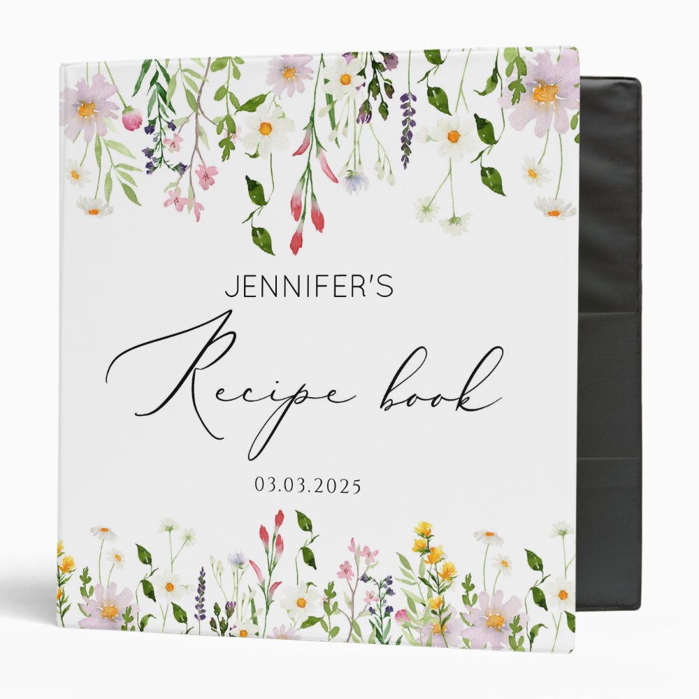 Wildflowers elegant bridal shower recipe book 3 ring binder