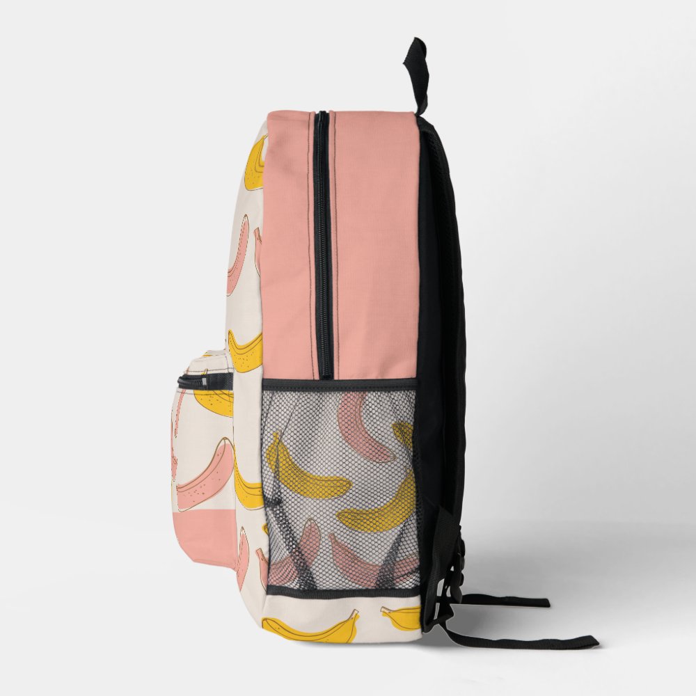 Cute Pink & Yellow Banana Pattern Printed Backpack