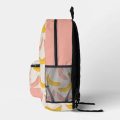 Cute Pink & Yellow Banana Pattern Printed Backpack