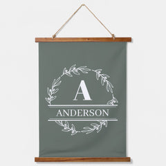 Sage Green Personalized Family Monogram Wall  Hanging Tapestry