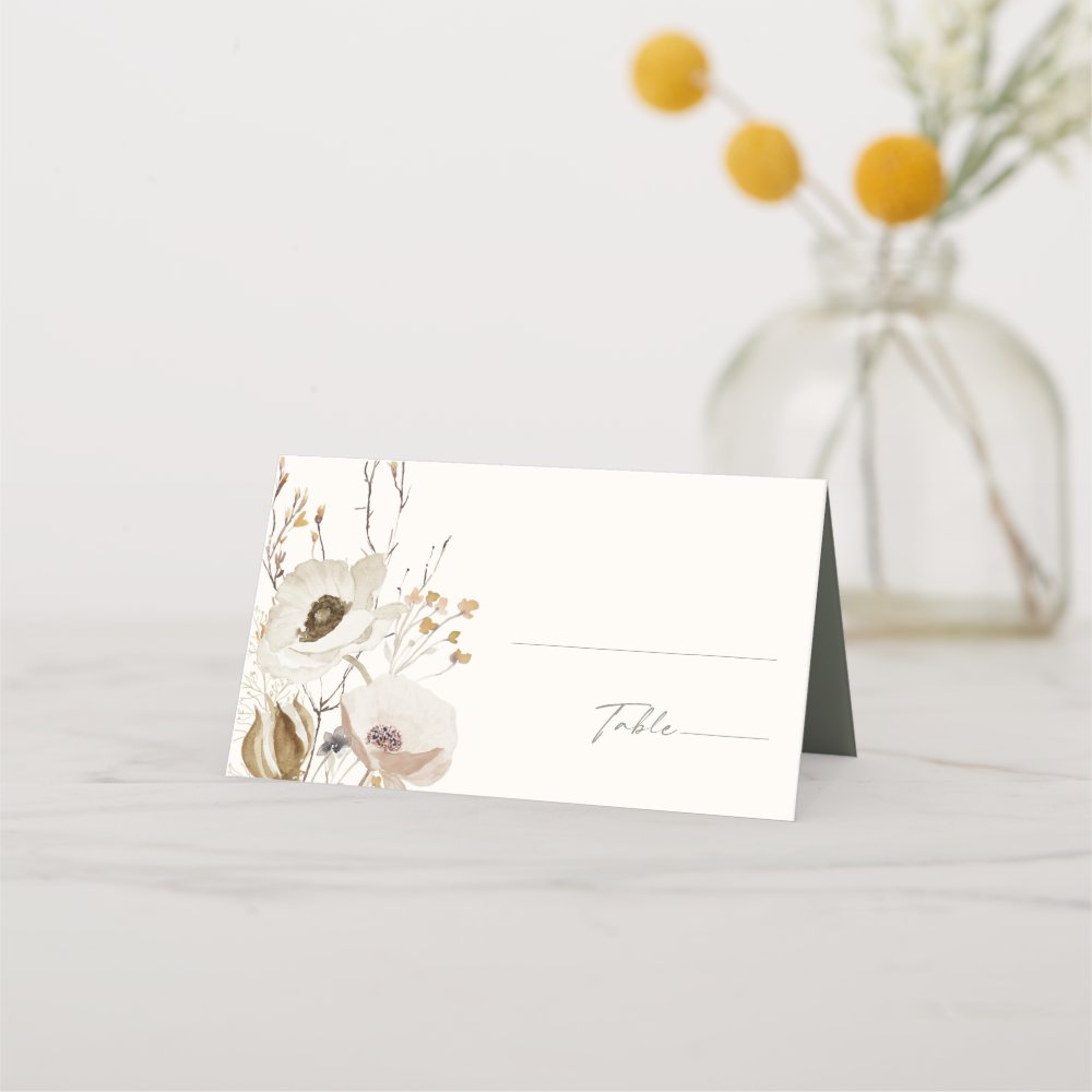 Whimsical Wildflower | Ivory & Sage Folded Wedding Place Card