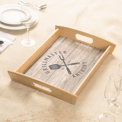 Custom Retro GRILLMASTER Rustic Farmhouse Wood Serving Tray