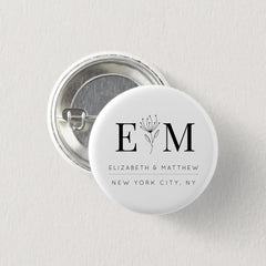 Wedding Elegant Chic Modern Monogram Foliage Button