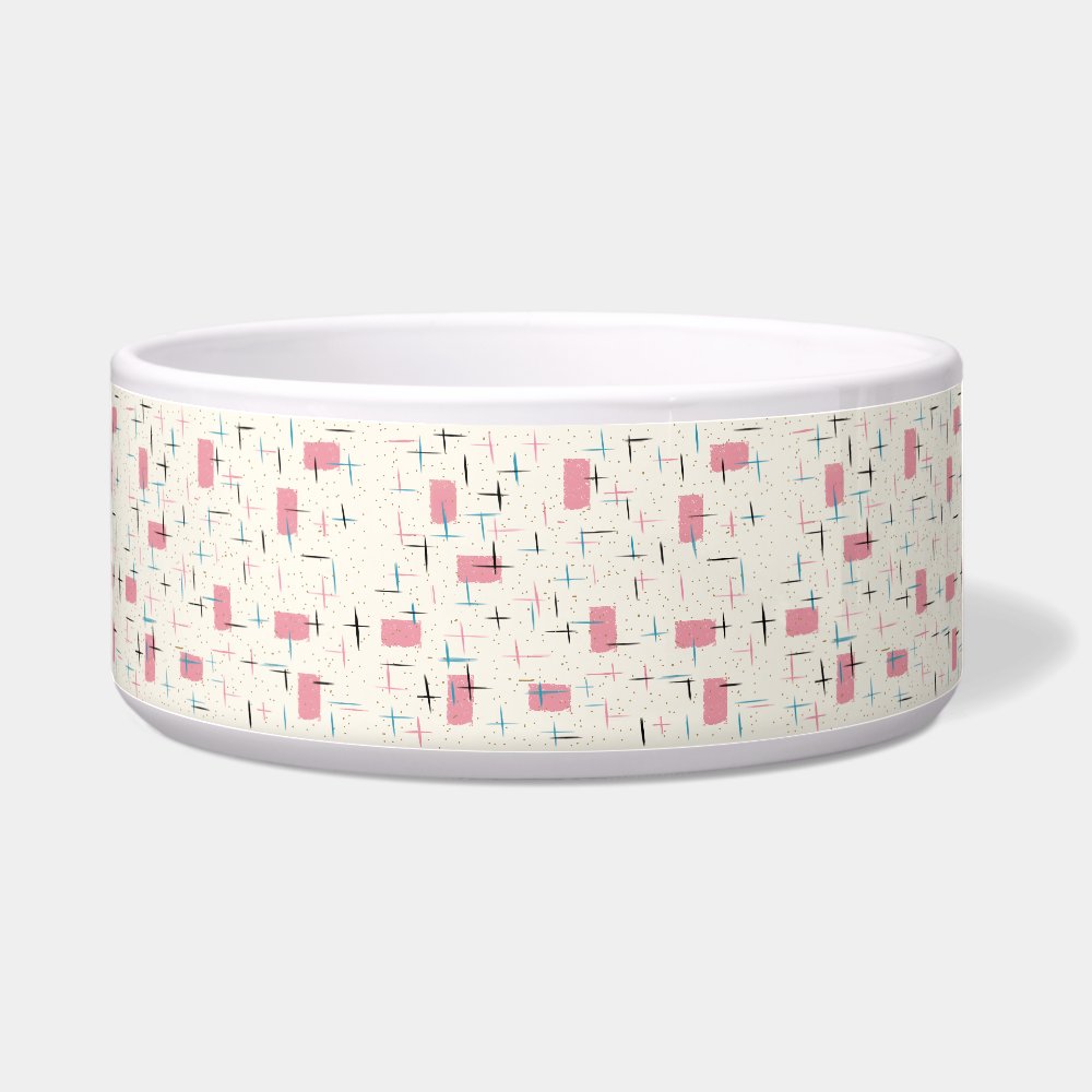 Retro Atomic Pink Pattern Ceramic Pet Bowl