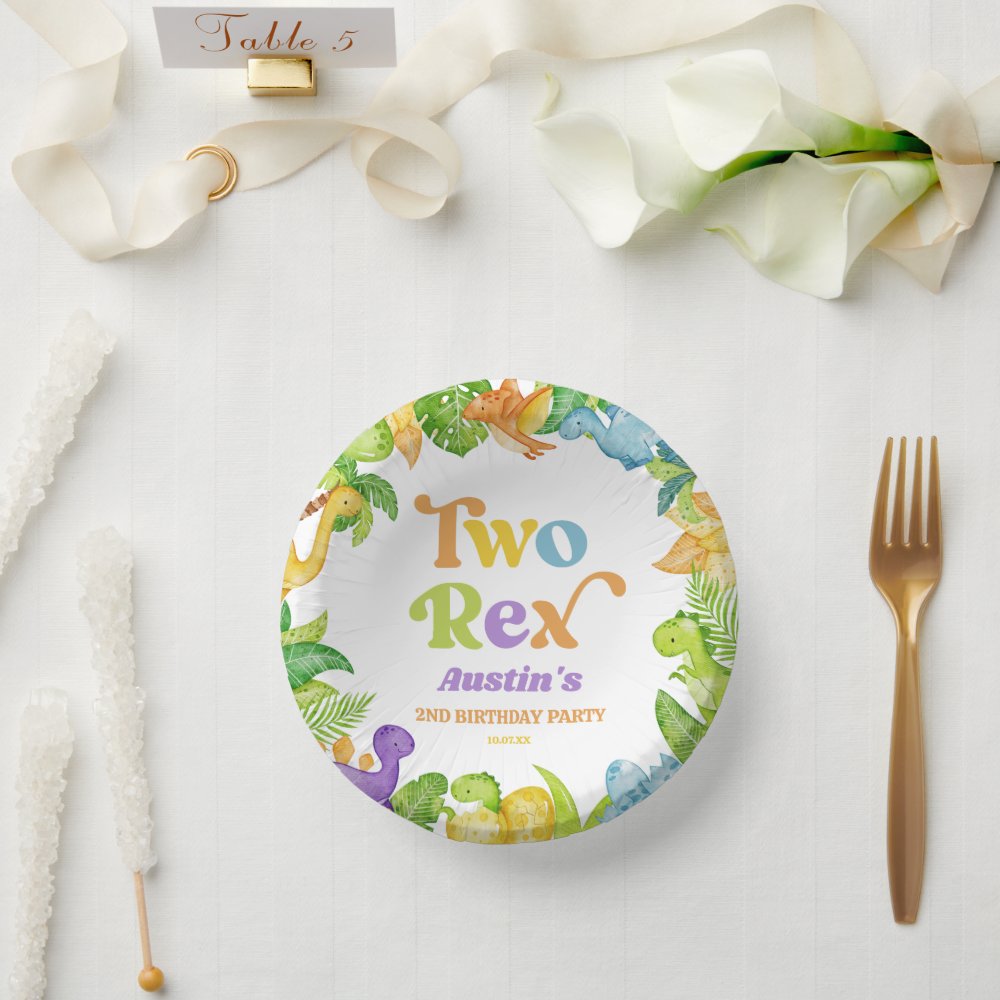 Two Rex Dinosaur 2nd Second Birthday Party Paper Bowls