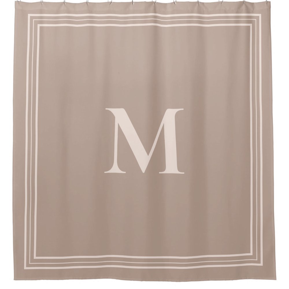 Elegant Minimalist Beige Monogram Shower Curtain