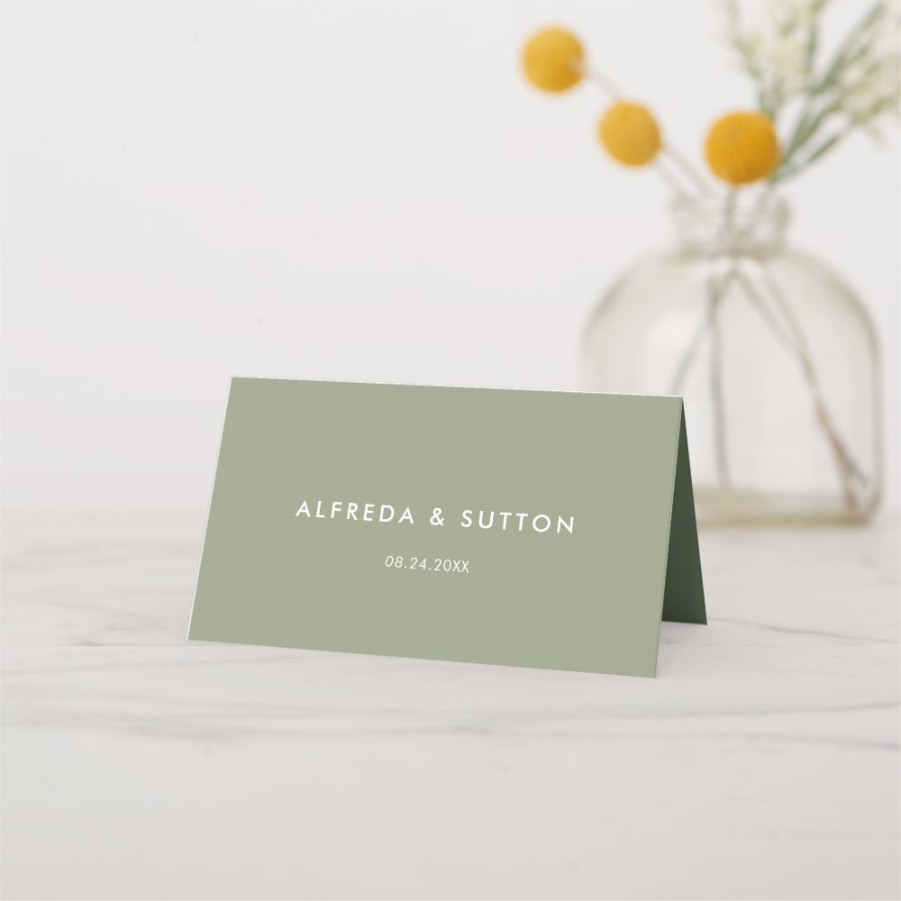Elegant & modern sage green wedding place card