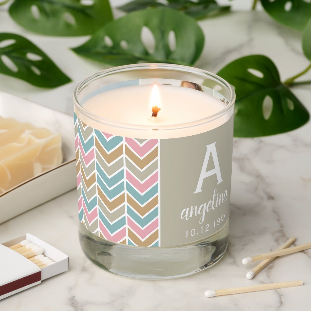 Custom Monogram with 5 Photos - Mod Herringbone Scented Candle