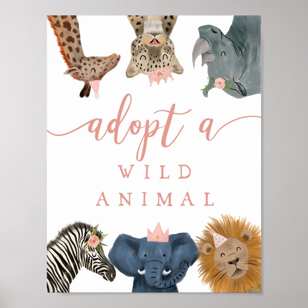 Adoption Center | Pink Safari Birthday Party Sign