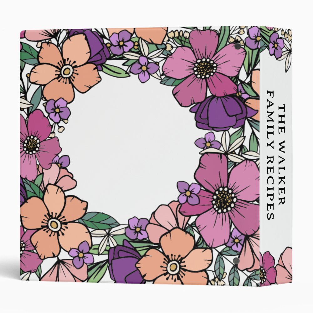 Beautiful Purple Peach Pink Flowers Recipes 3 Ring Binder