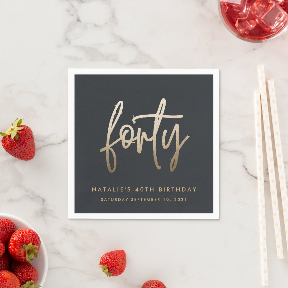 Modern 40th birthday simple stylish elegant script napkins