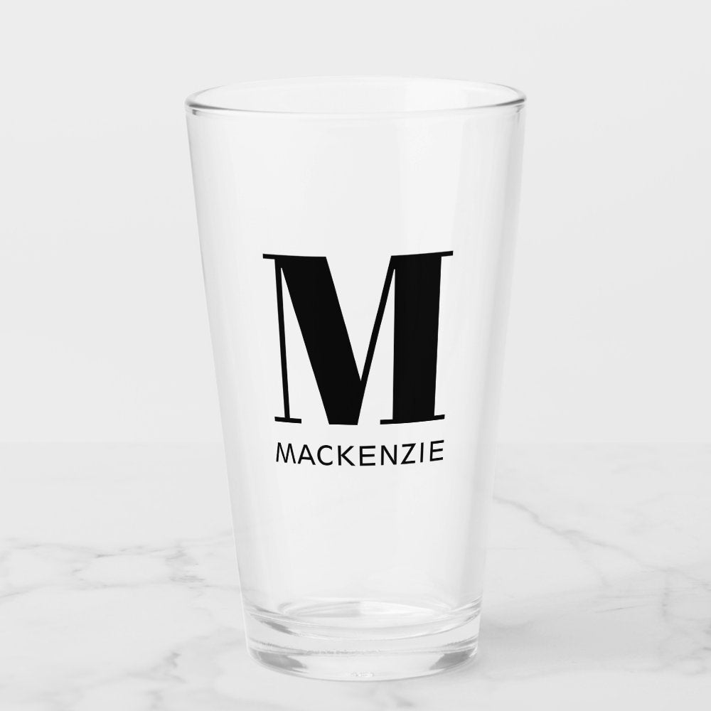 Monogram Name Simple Beer Glass