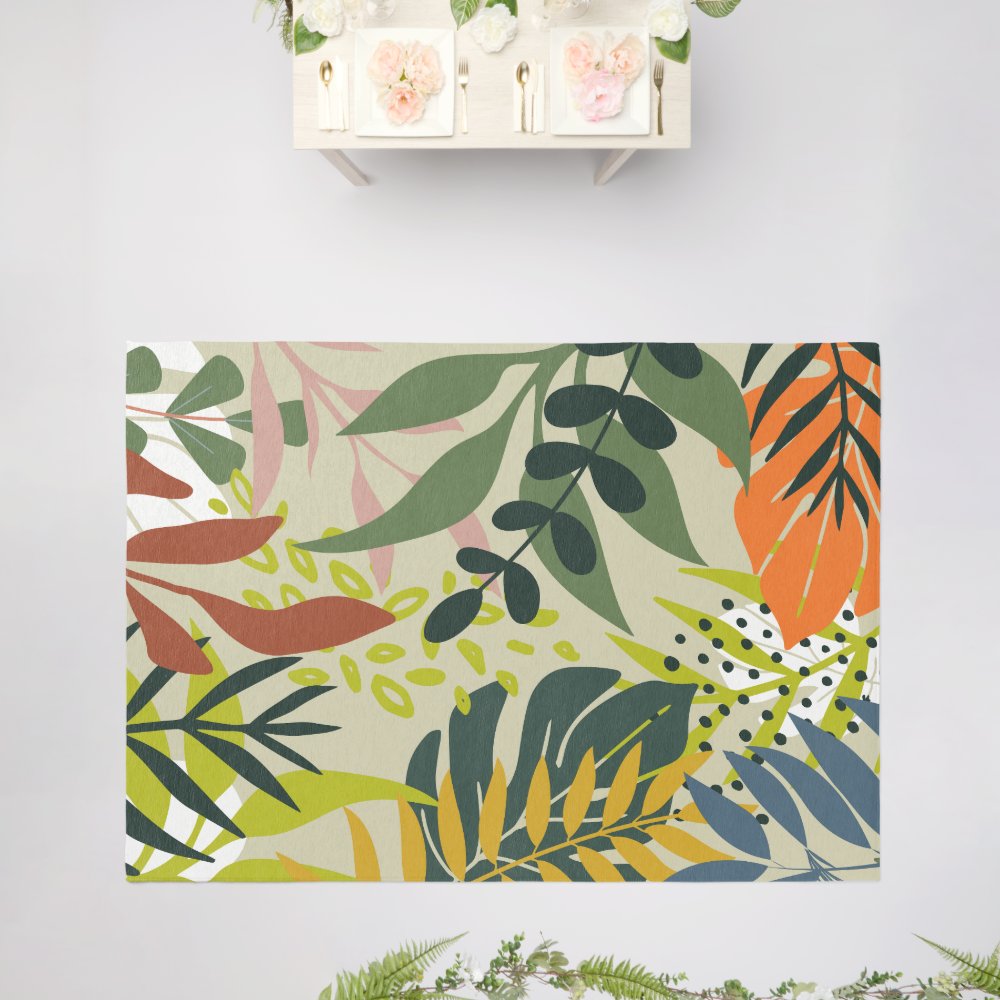 Modern Tropical leaves Contemporary Living area  Rug