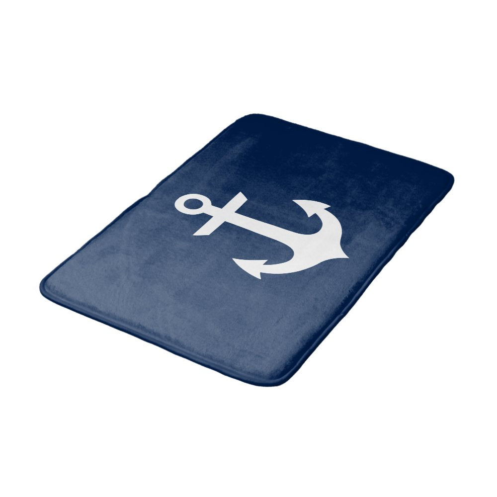 Navy Blue Anchor Bathroom Mat
