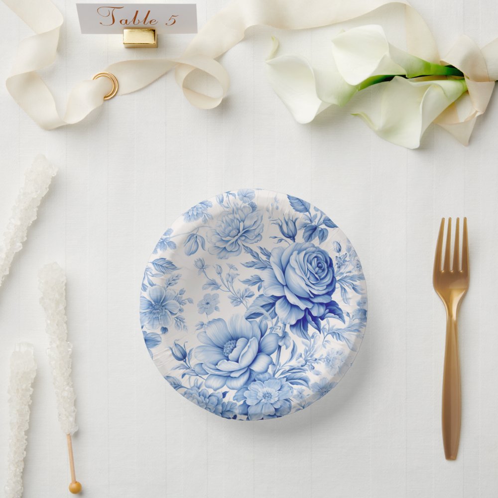 Beautiful Blue & White Roses & Wildflowers Paper Bowls