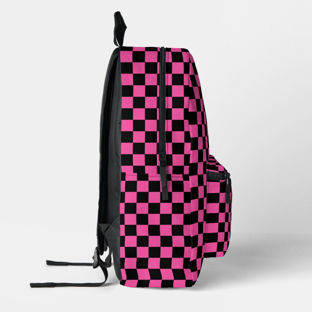 Personalized Modern Pink Black Checkered   Printed Backpack