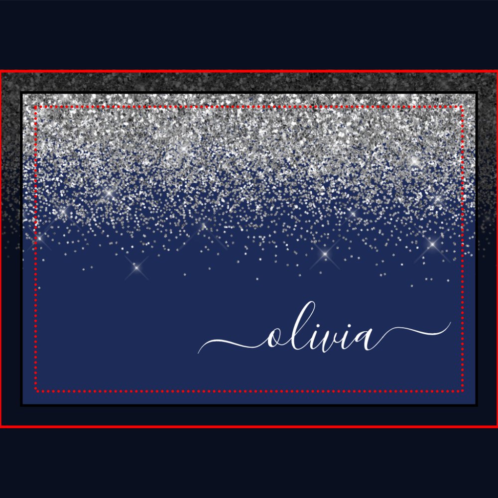 Navy Blue Silver Glitter Girly Monogram Name Trinket Tray
