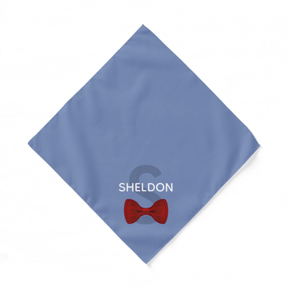 Cute Bow Tie Monogram Pet Name Blue Dog Bandana