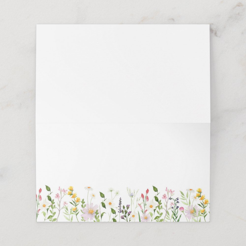 Minimalist elegant wildflowers wedding place card