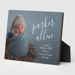 Elegant Baby Photo Birth Announcement Keepsake Plaque
