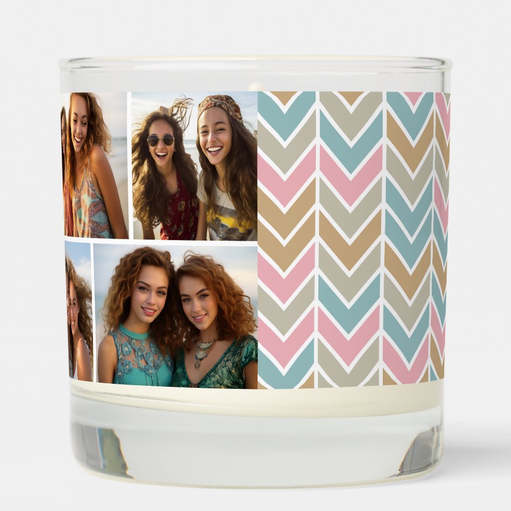 Custom Monogram with 5 Photos - Mod Herringbone Scented Candle