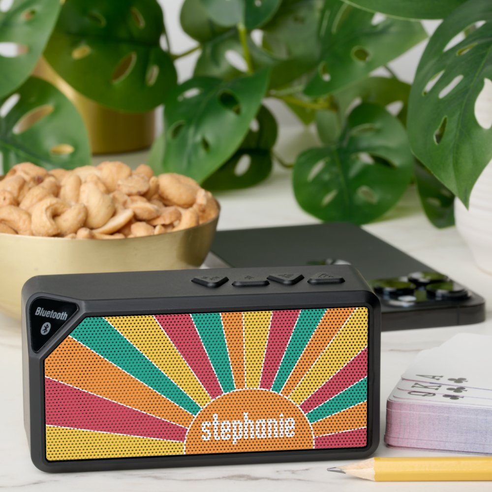 Retro stripe sunrise - monogram name bluetooth speaker
