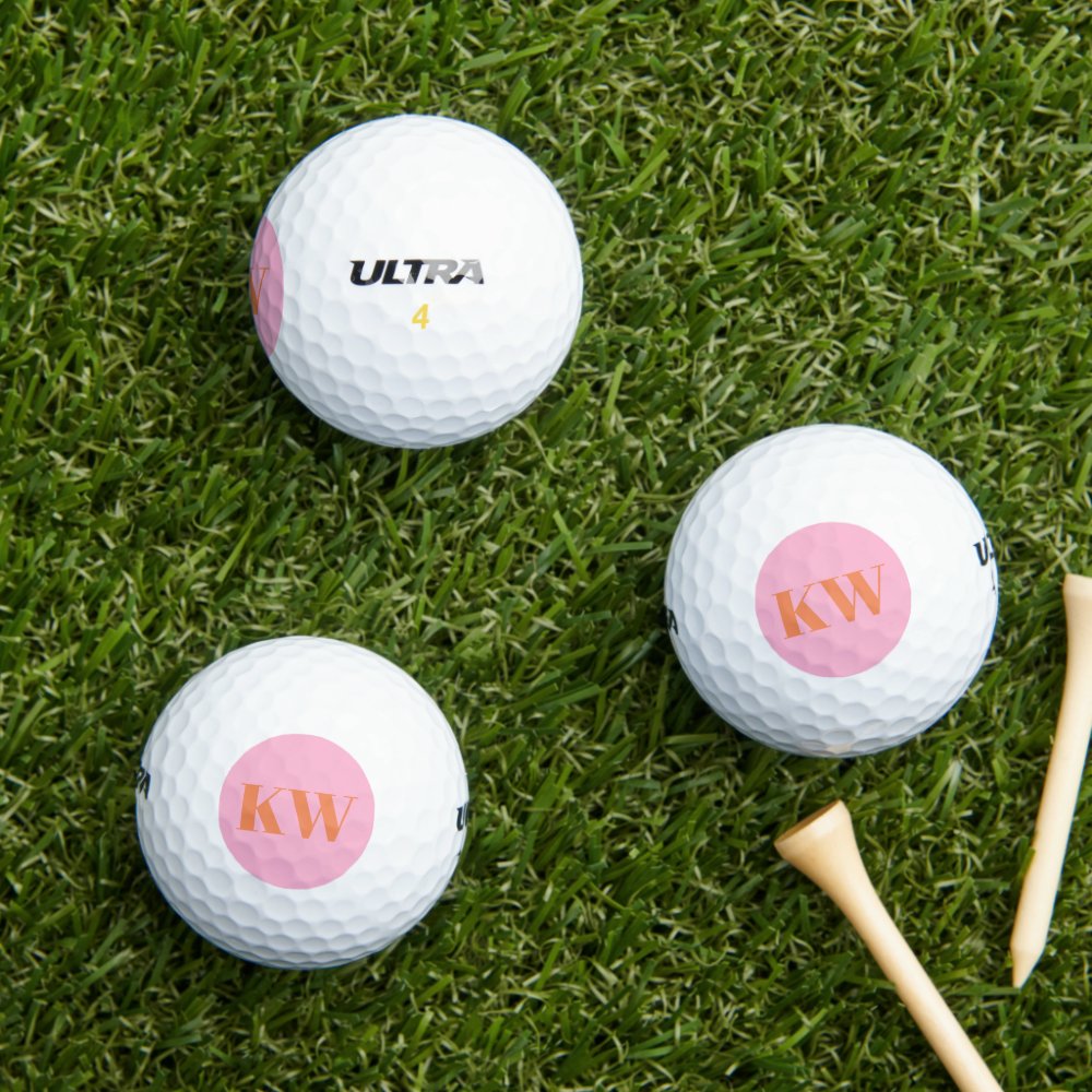 Modern Pink Orange Monogram Initials Personalized Golf Balls