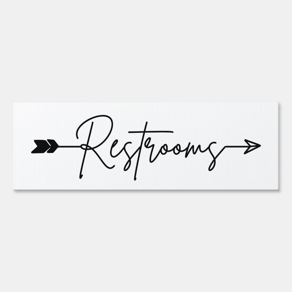 Restrooms direction sign, party arrow sign
