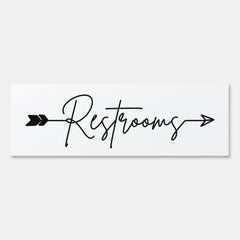 Restrooms direction sign, party arrow sign