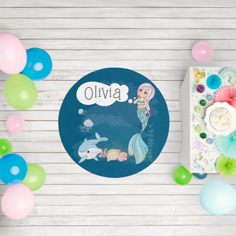 Under the Sea Sweet Mermaid Personalized Area  Rug