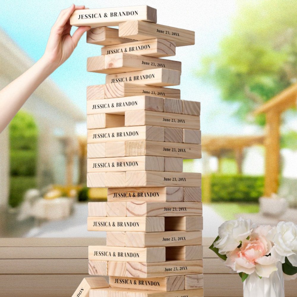 Elegant Wedding Monogram Couples Names Game Topple Tower