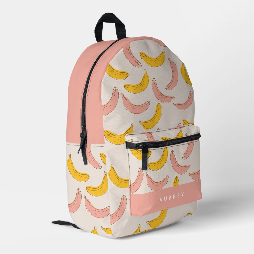 Cute Pink & Yellow Banana Pattern Printed Backpack