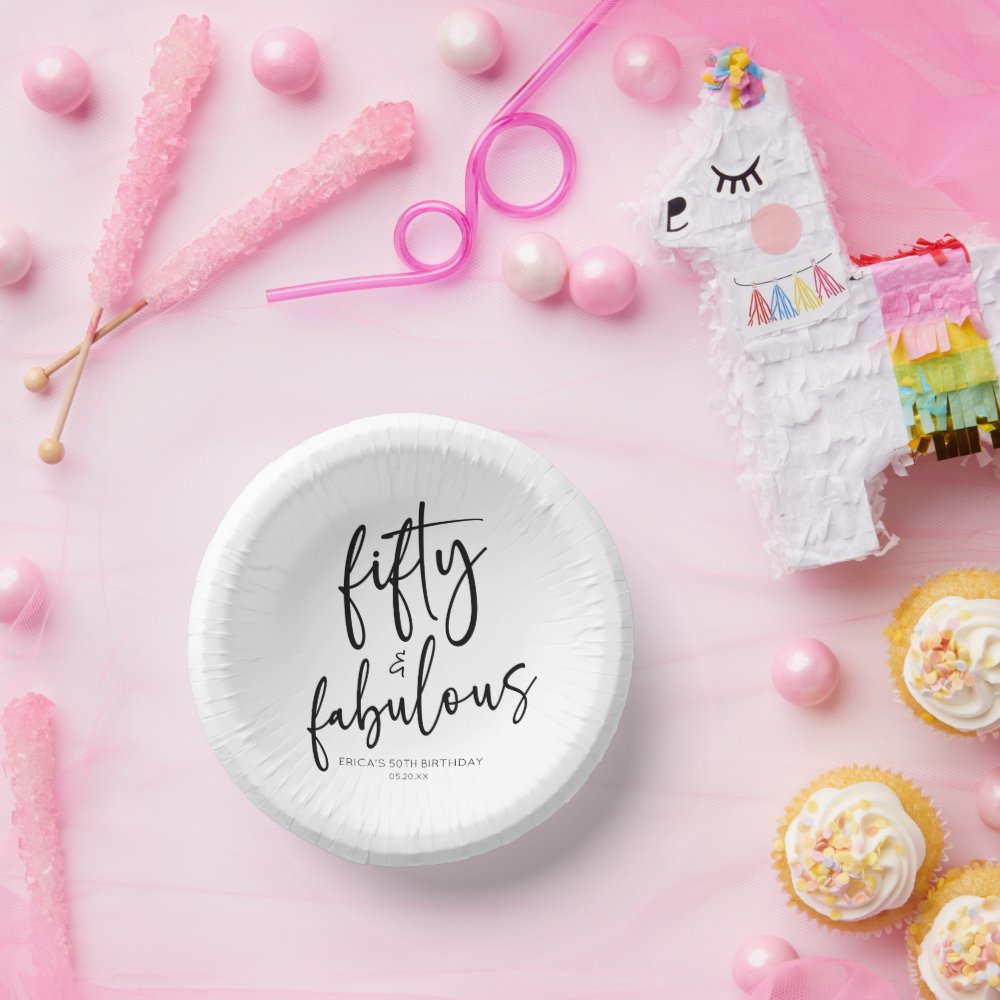 Fifty & Fabulous Minimal 50th Birthday Party Paper Bowls