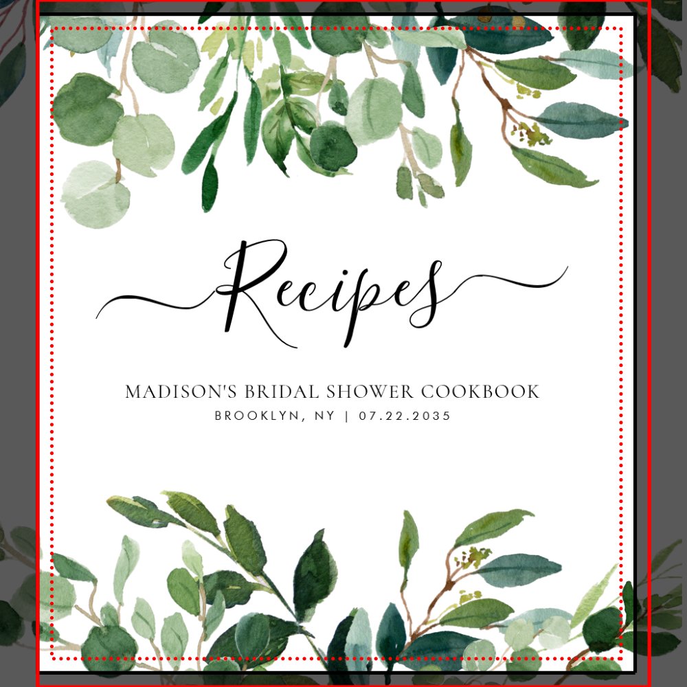Modern Eucalyptus Botanical Bridal Shower Recipe 3 Ring Binder