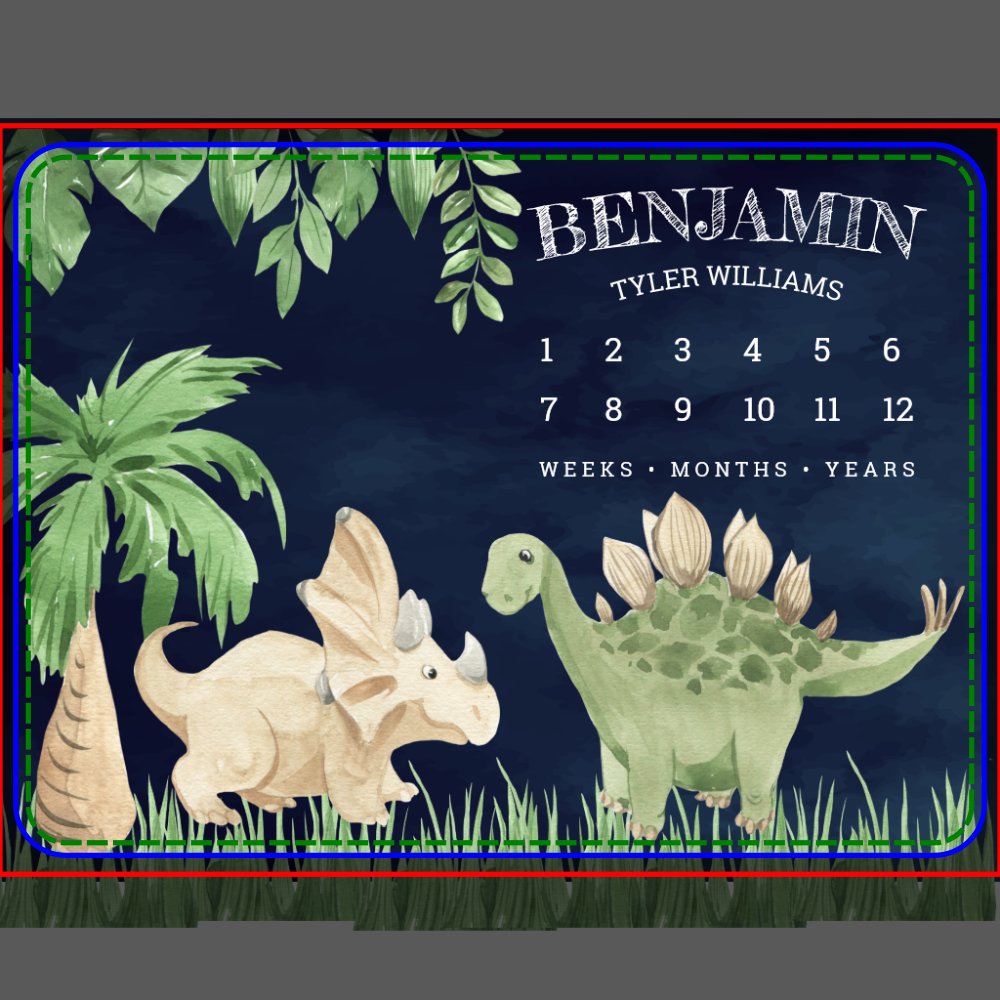 Rustic Jungle Cute Baby Dinosaurs Navy Milestone Blanket