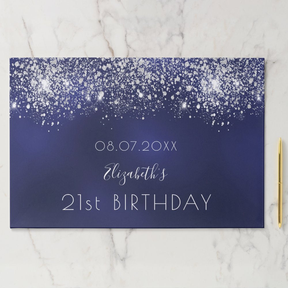 Birthday navy blue silver glitter paper placemat