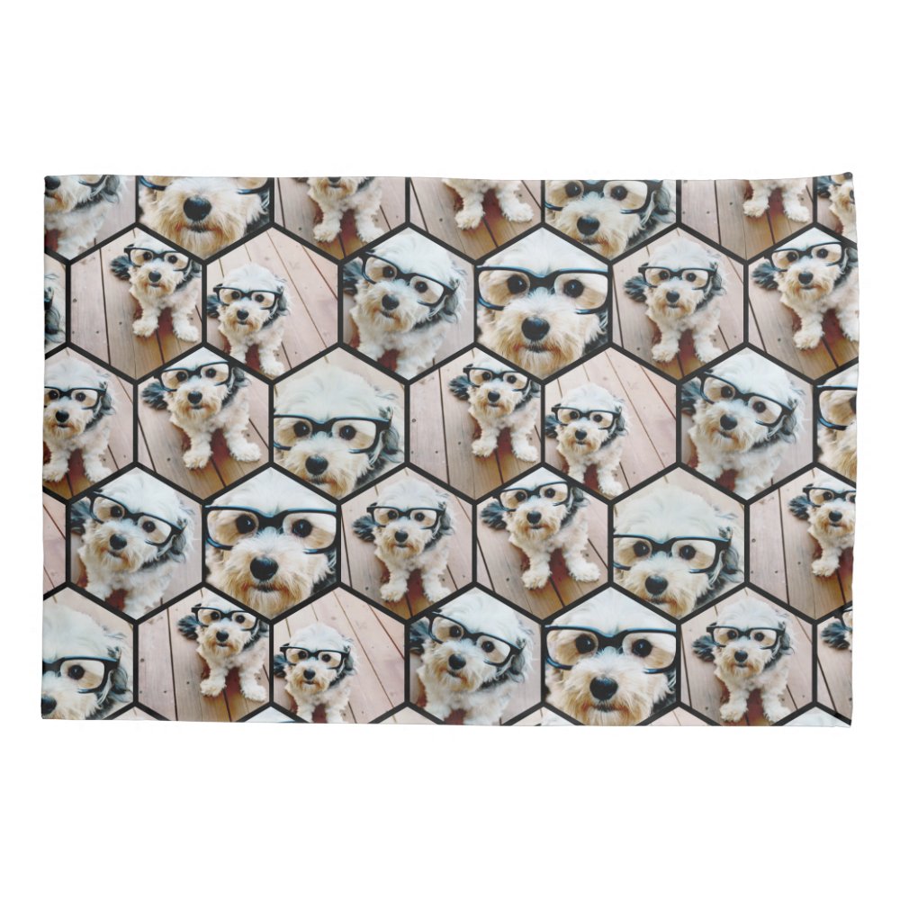 7 Photo Collage - funky hexagon pattern black Pillow Case