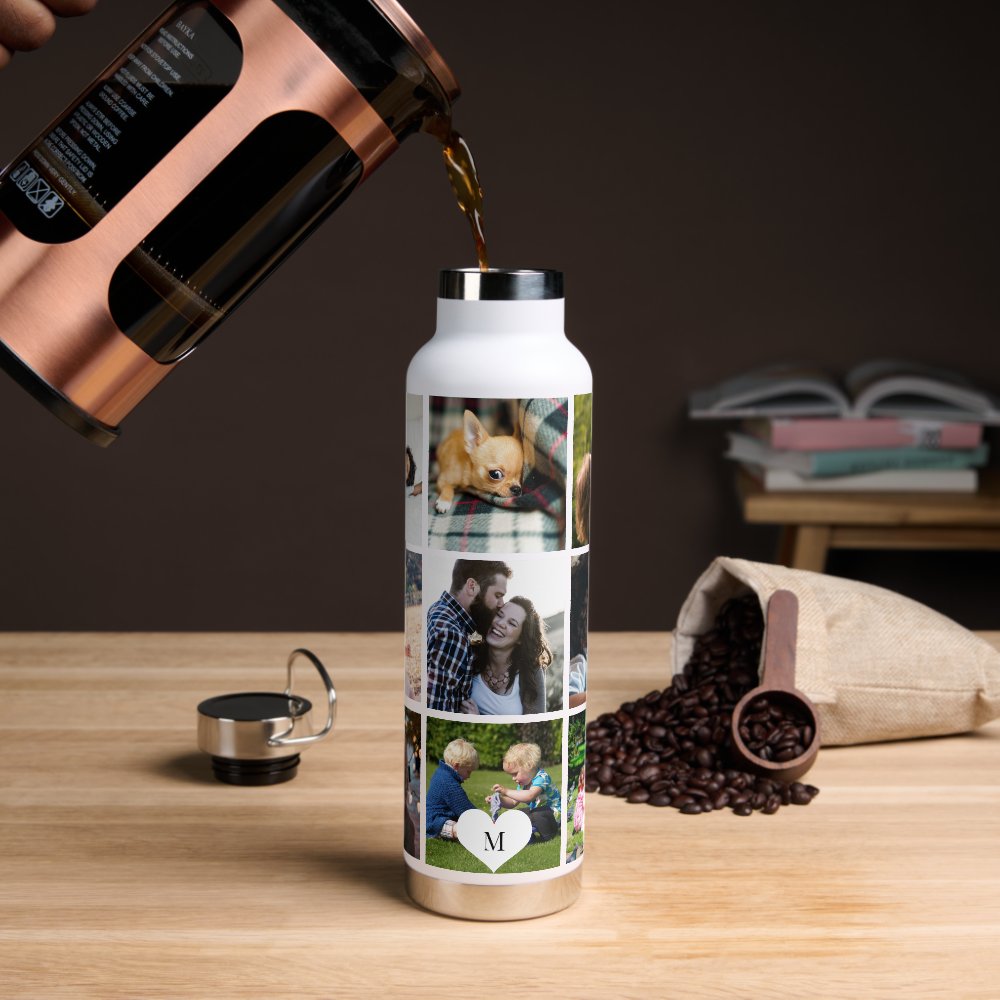 Photo collage monogram personalized modern water bottle