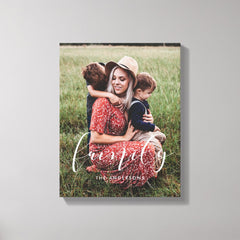 Family elegant calligraphy overlay photo canvas print