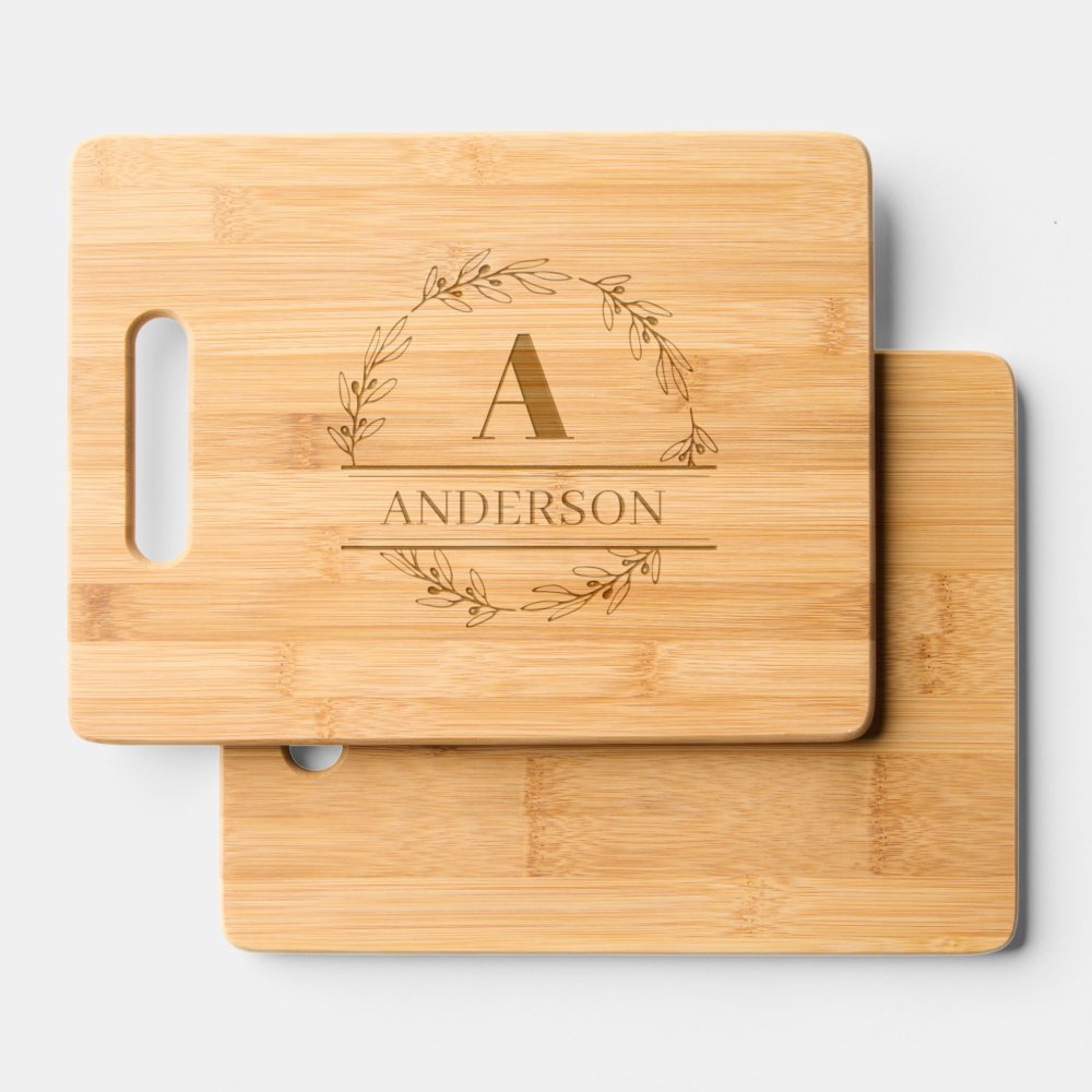 Custom Family Name and Initial Etched  Engraved Cutting Board