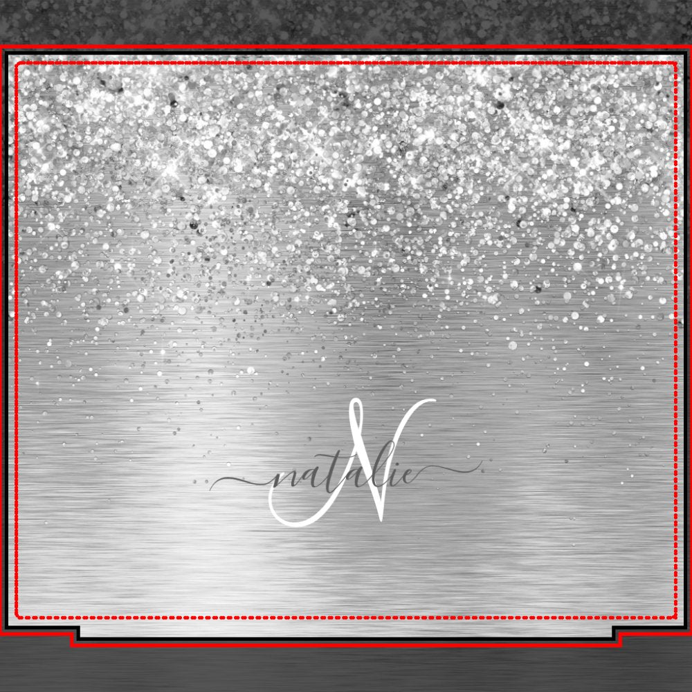 Silver Brushed Metal Glitter Monogram Name Duvet Cover