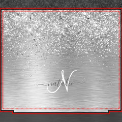 Silver Brushed Metal Glitter Monogram Name Duvet Cover