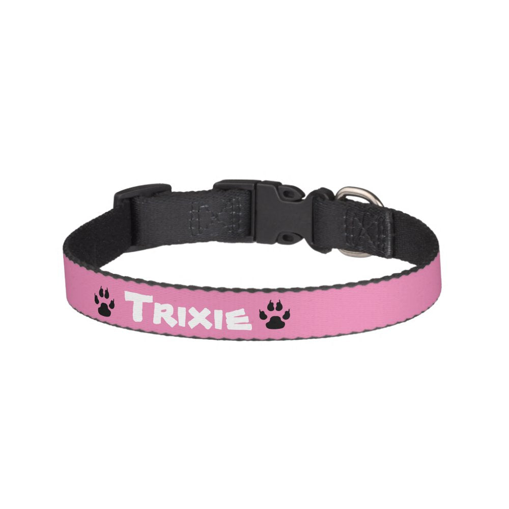 Cute Pink Black Paws Personalized Dog Pet Collar