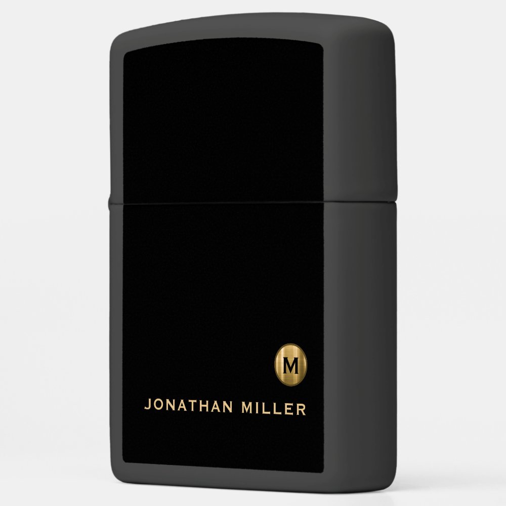 Minimal Black Gold Classic Monogram Zippo Lighter