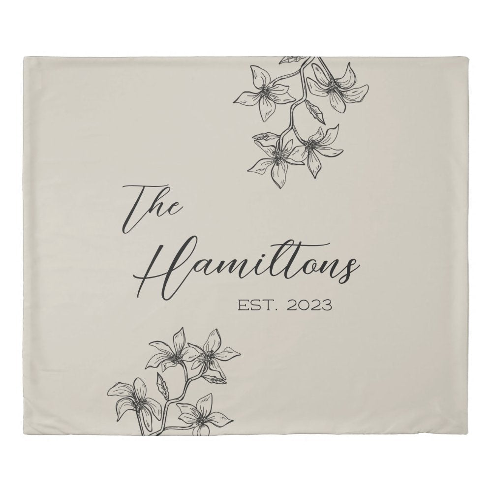 Farmhouse Floral Custom Monogram Beige  Duvet Cover