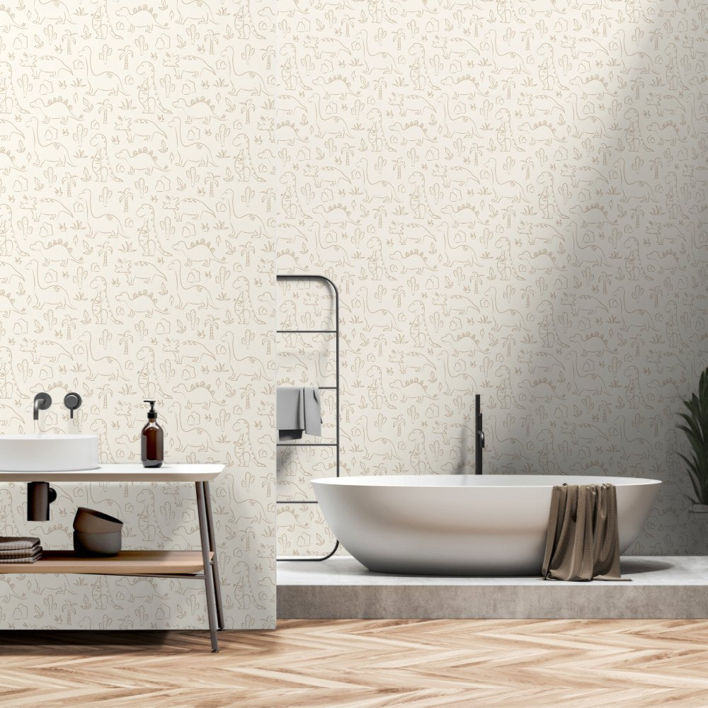 Dinosaur Neutral Boho Soft Earth Tone Dino Beige Wallpaper