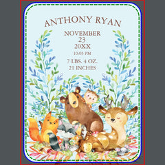 Woodland Animals Baby Boys Birth Stats Blanket